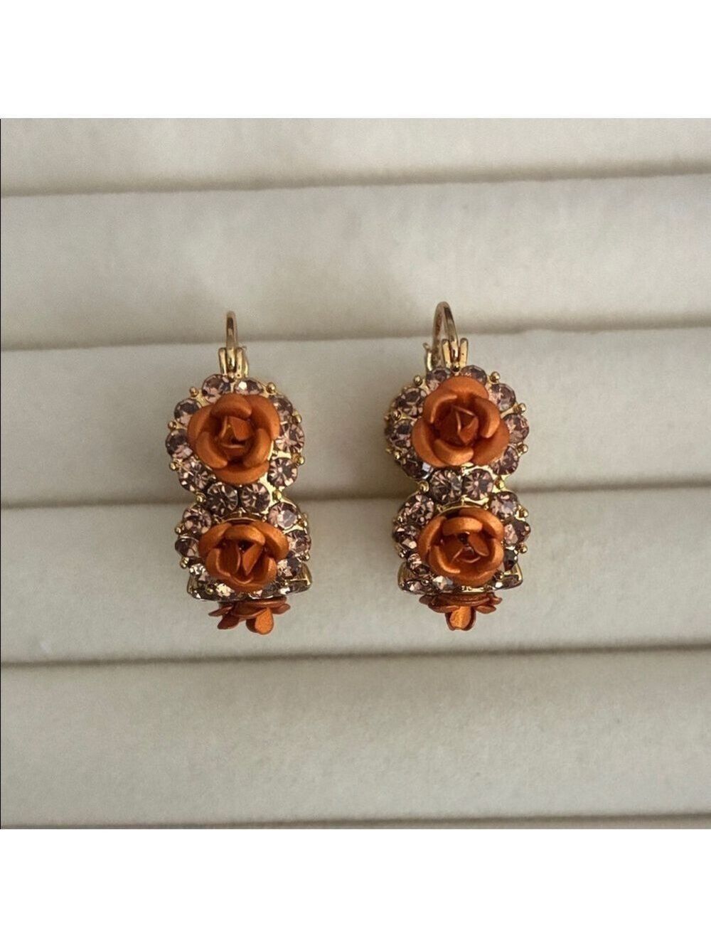 Gold-Tone Orange Rose Crystal Drop Earrings - Women Jewelry